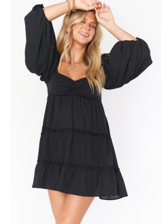 Show Me Your MuMu Dresses & Skirts - Show Me Your Mumu Mandi Mini Dress Black Puff Sleeve Babydoll Tiered Dress - M